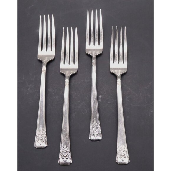 Set of 4 WM Rogers Mountain Rose Dinner Forks Silverplate Replacement Flatware - Picture 2 of 5